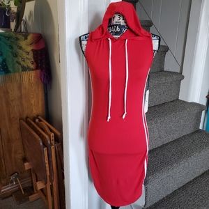 ROMA CONCEPTS~ RED & WHITE DRAWSTRING HOODED ATHLETIC DRESS!